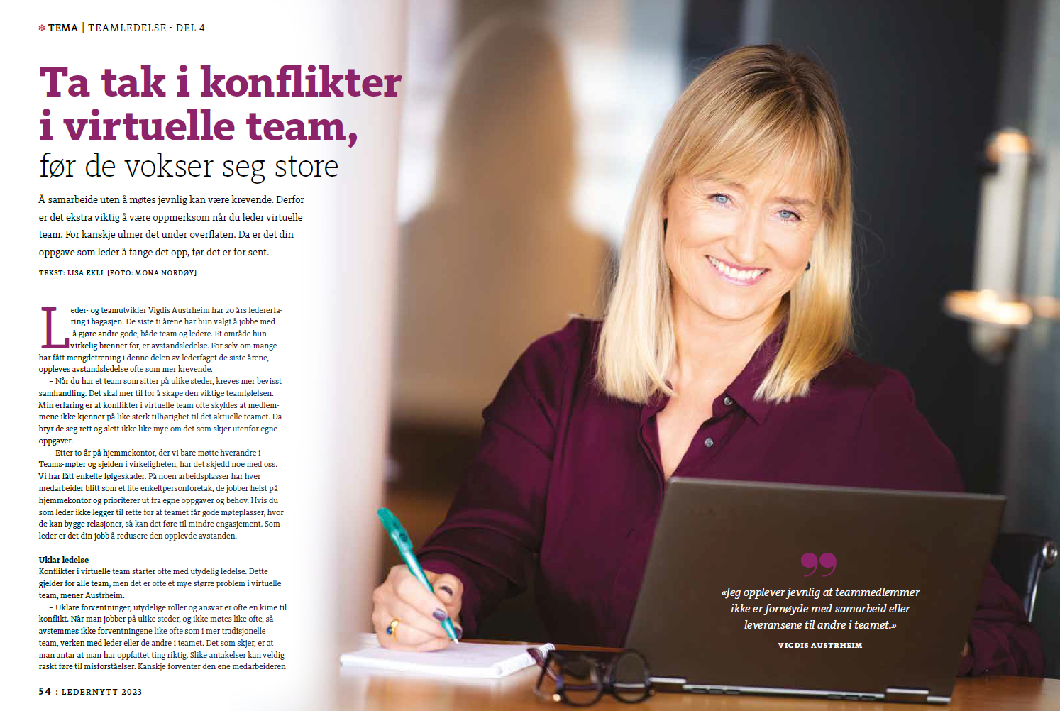 Intervju med Vigdis Austrheim for Ledernytt.