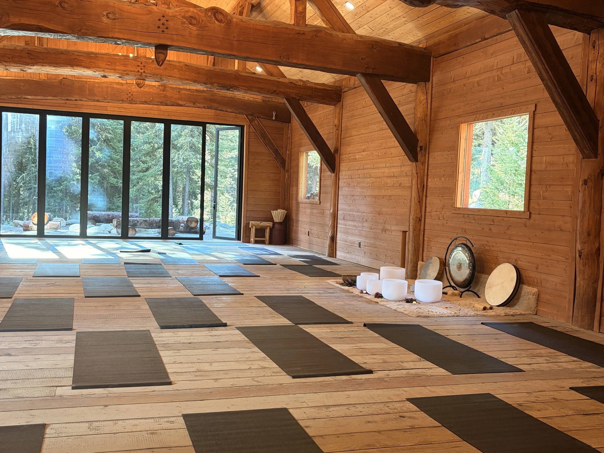 Group sound bath space set up for a bachelorette party or family reunion