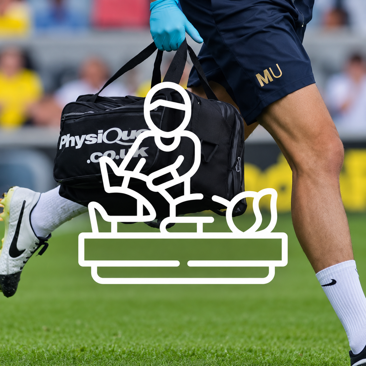 Sports therapy icon with a clear pitch-side photograph