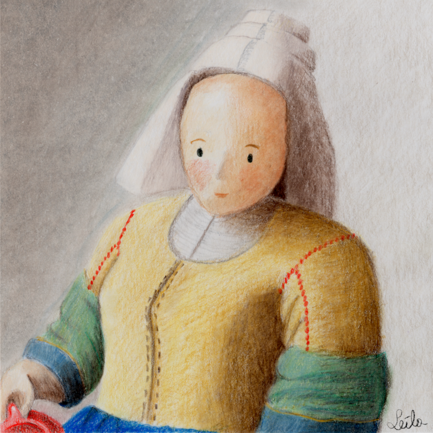 Leila Nabih's interpretation of the famous painting by Johannes Vermeer, "The Milkmaid"