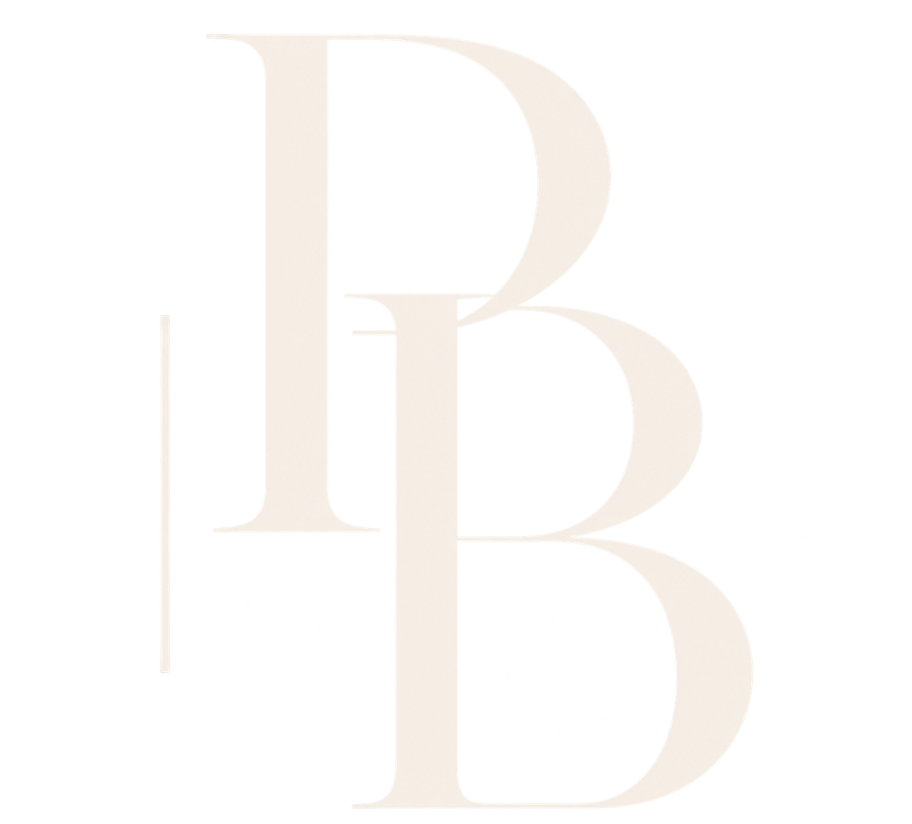 Elegant cream-colored overlapping monogram logo featuring the letters P and B