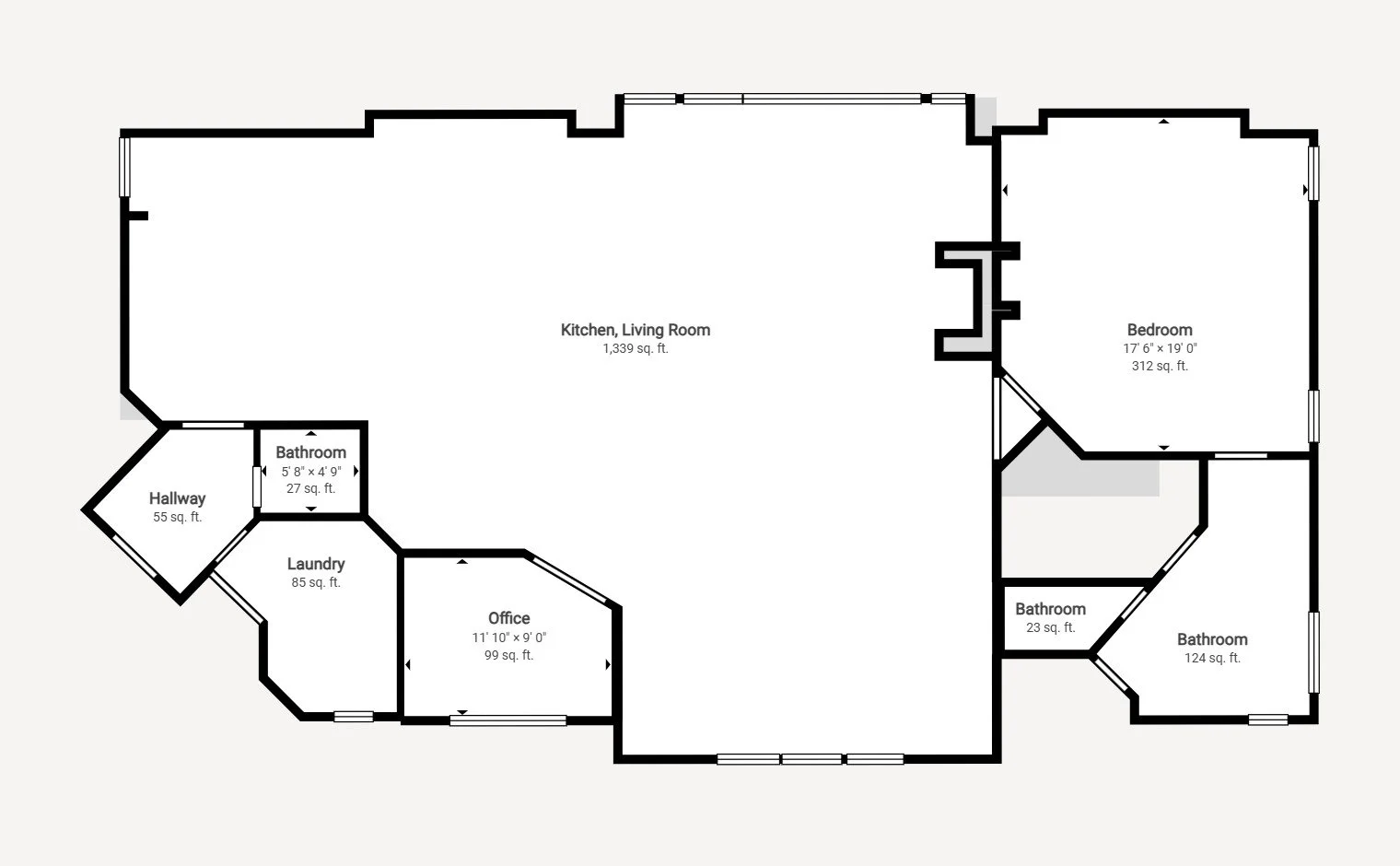 Sample 2D floor plan with room labels and square footage by All in One Media