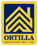 Ortilla Contracting Ltd. logo with stylized yellow roof design on a navy background