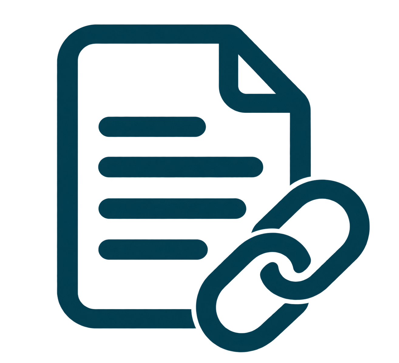 Icon of a document with lines representing text and a chain link symbol, indicating a hyperlink or linked document.