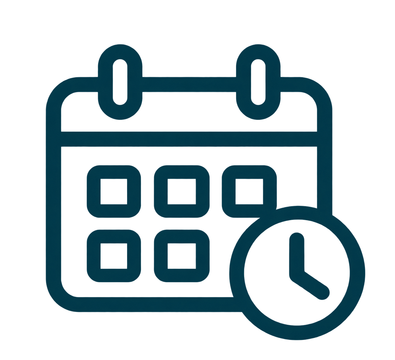 Icon of a calendar with a clock and a green checkmark.