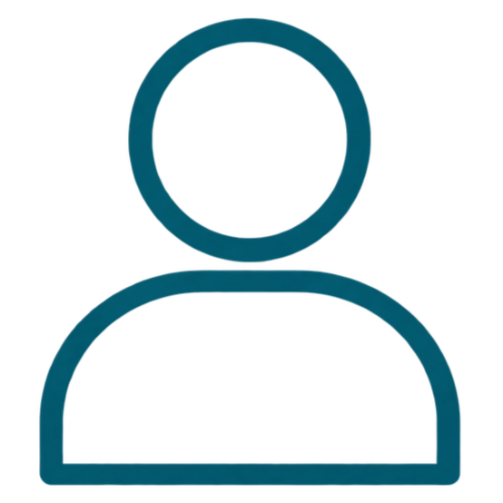 A simple blue icon of a person, with an oval head and a half-circle shoulders.