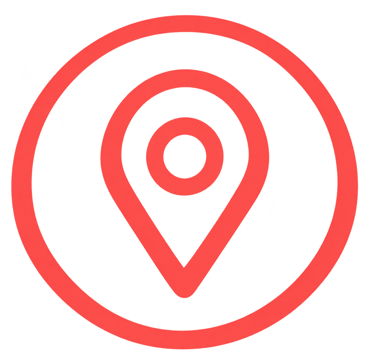 A red map pin icon inside a red circle, representing location or place marking.