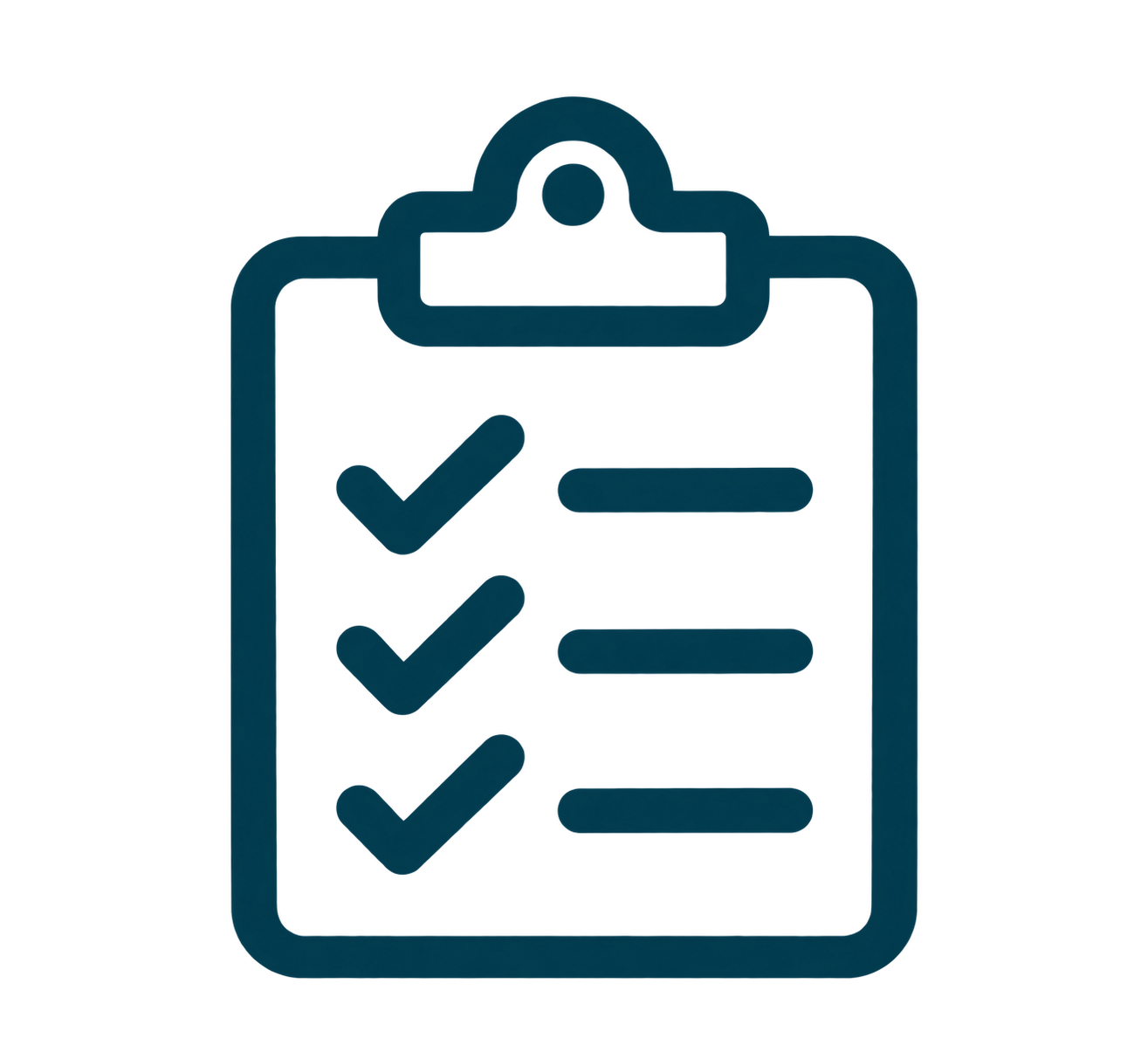 Icon of a clipboard with a checklist and three checkmarks.