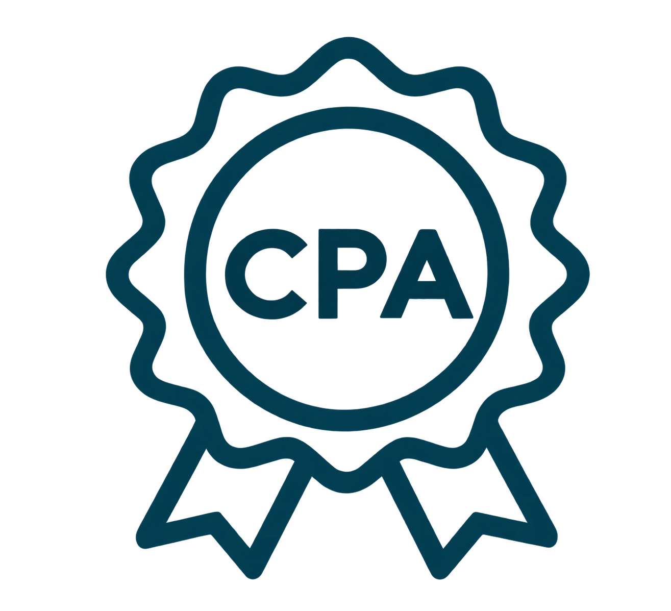 A blue award ribbon with a circular center featuring the letters 'CPA' inside a smaller circle.