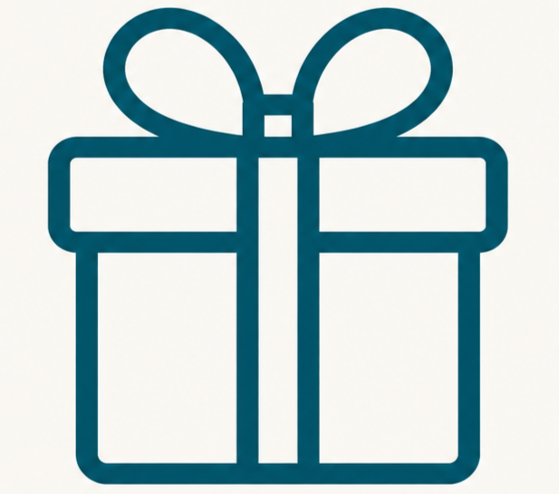 Simple outline drawing of a wrapped gift box with a bow on top.