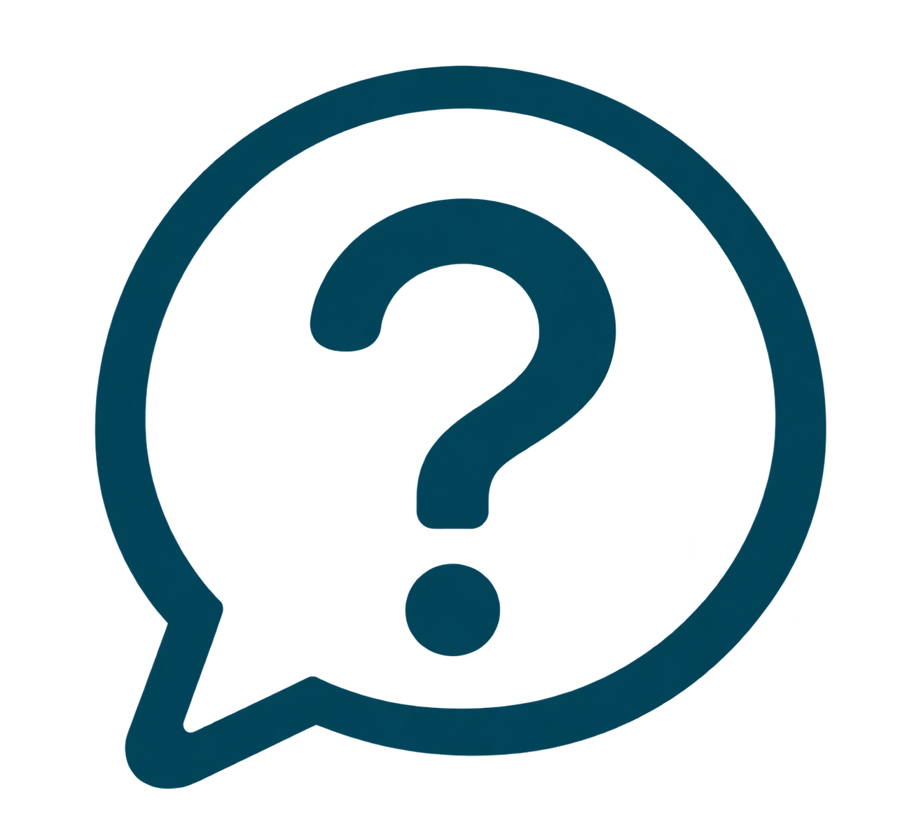 A blue question mark inside a circular speech bubble on a black background.