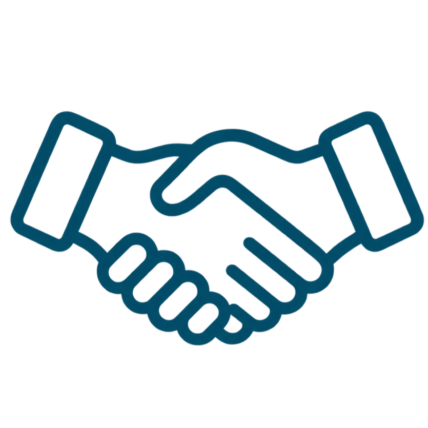 Outline of a handshake icon, representing agreement or cooperation.
