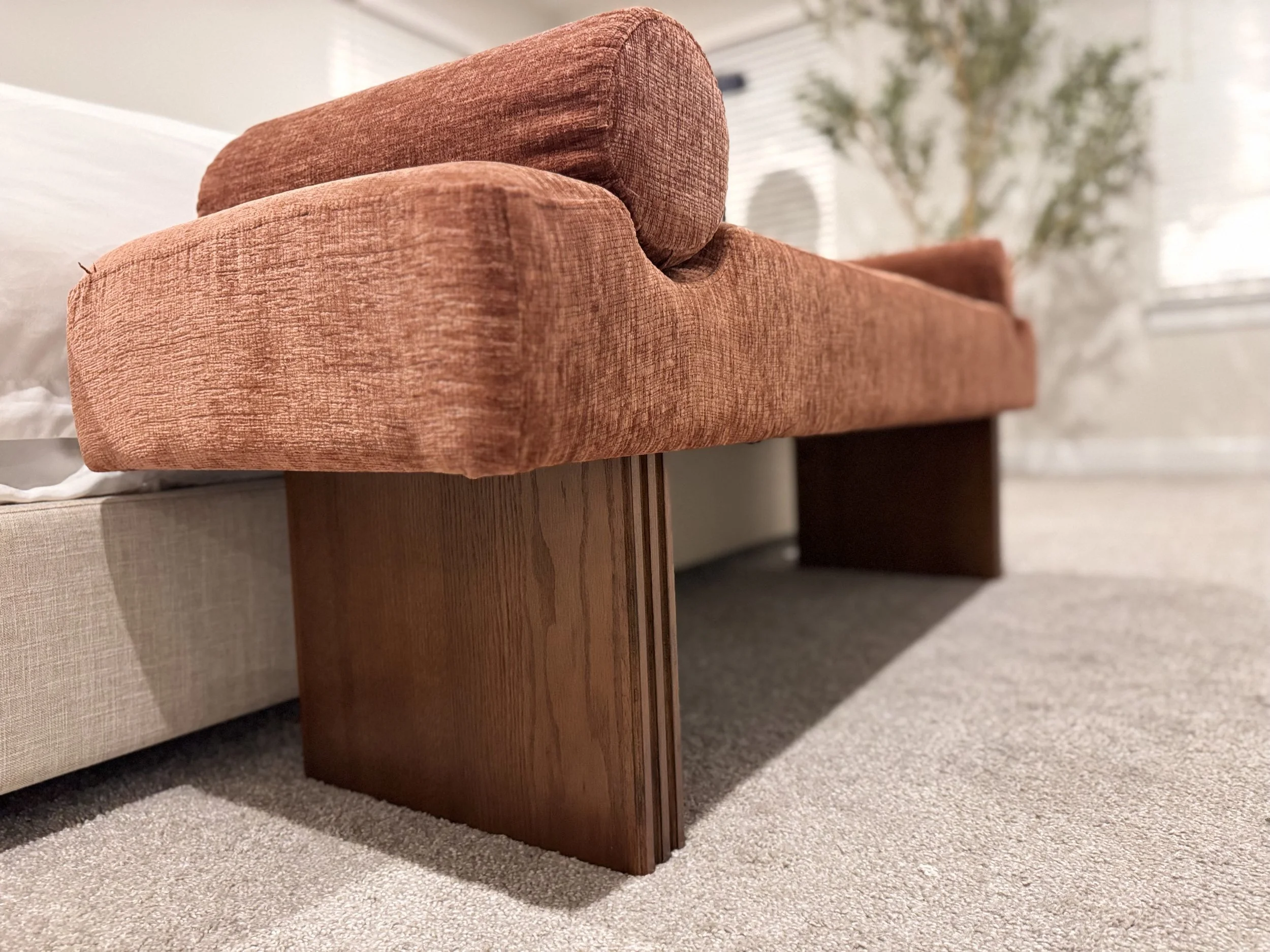 60" W Chenille Upholstered Bench