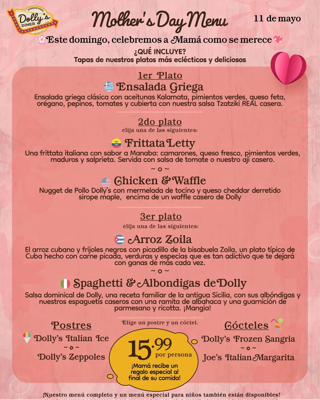 Menú del Día de la Madre de Dolly 2025