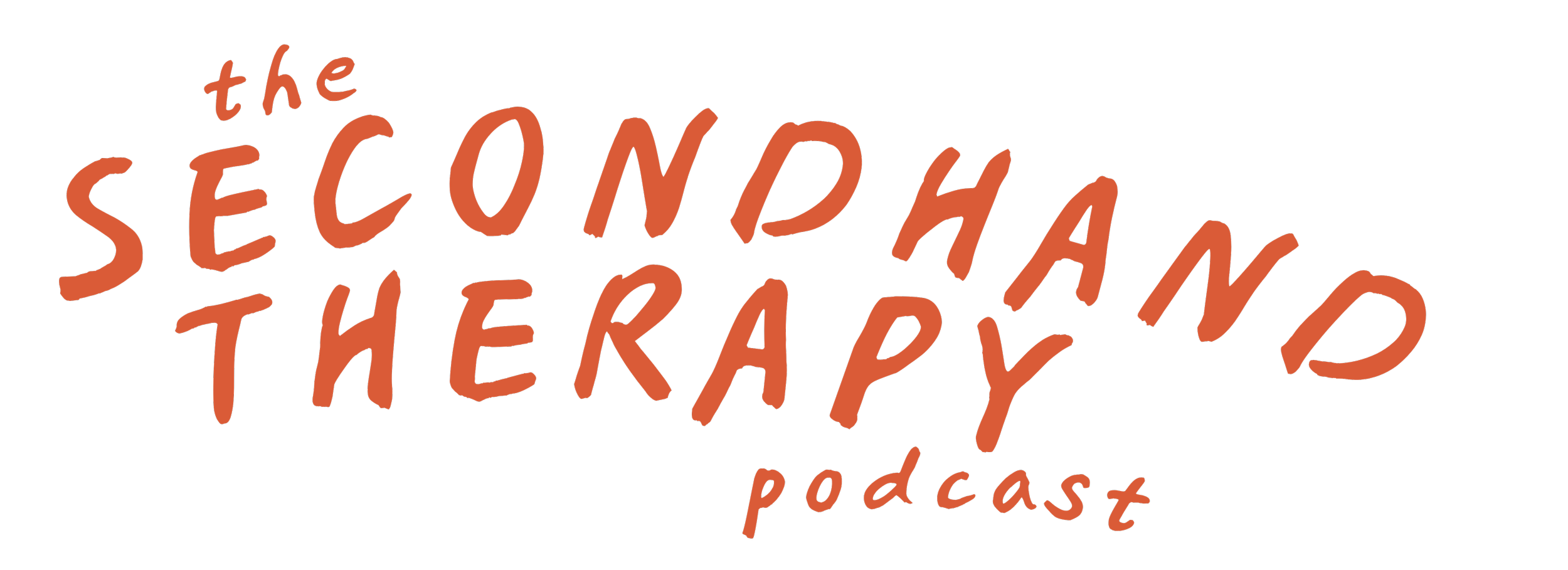 The podcast cover art titled "The Secondhand Therapy Podcast" with orange text on a black background.