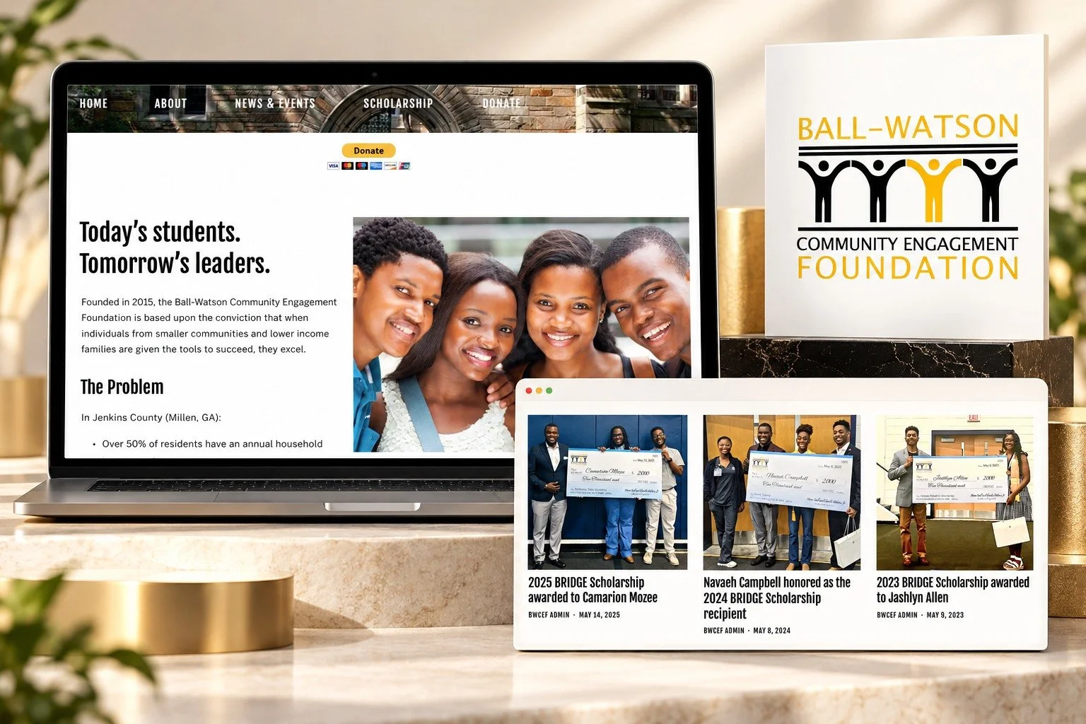 Ball-Watson Community Engagement Foundation logo and website supporting its scholarship program.