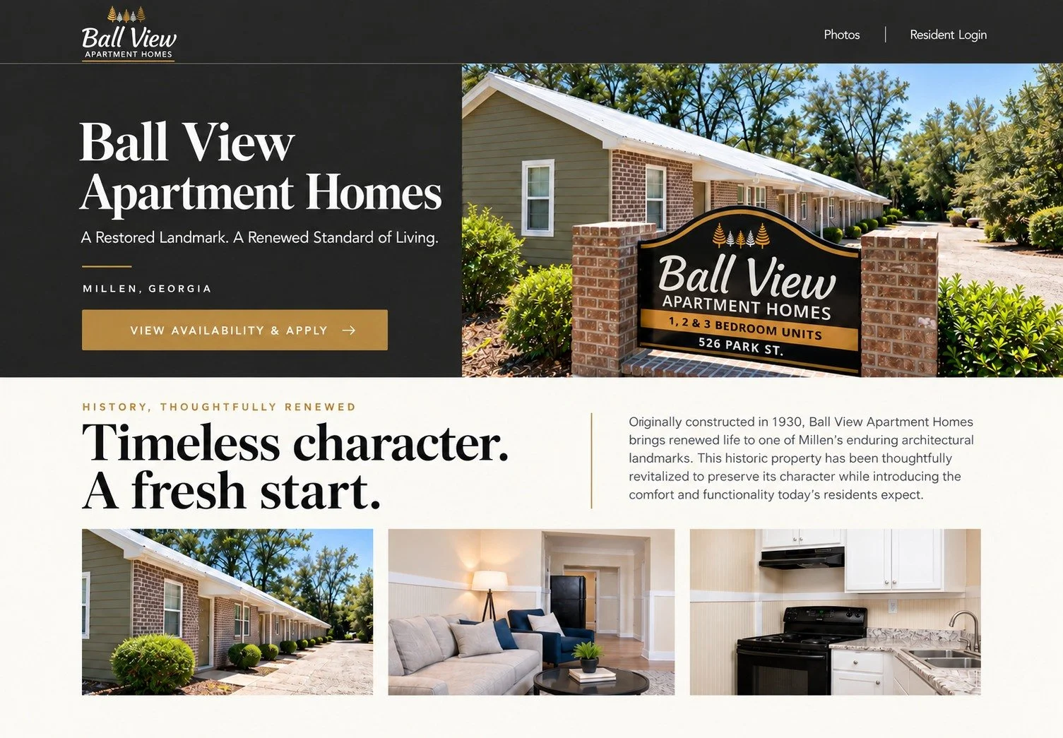 Ball View Apartment Homes branding, website, and signage designed by Magnate Branding.