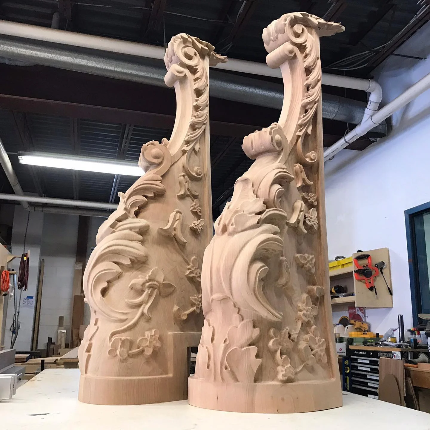 Custom newel posts for a luxury watch showroom on 5th Avenue in NYC.  Milled from cherry wood using the 6 axis robot arm.