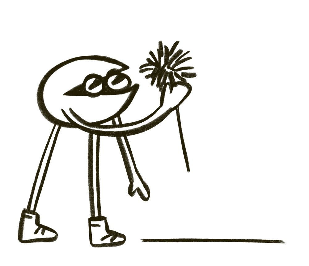 An animation of Joon Pistacho's mascot, apistachio character, blowing a dandelion.