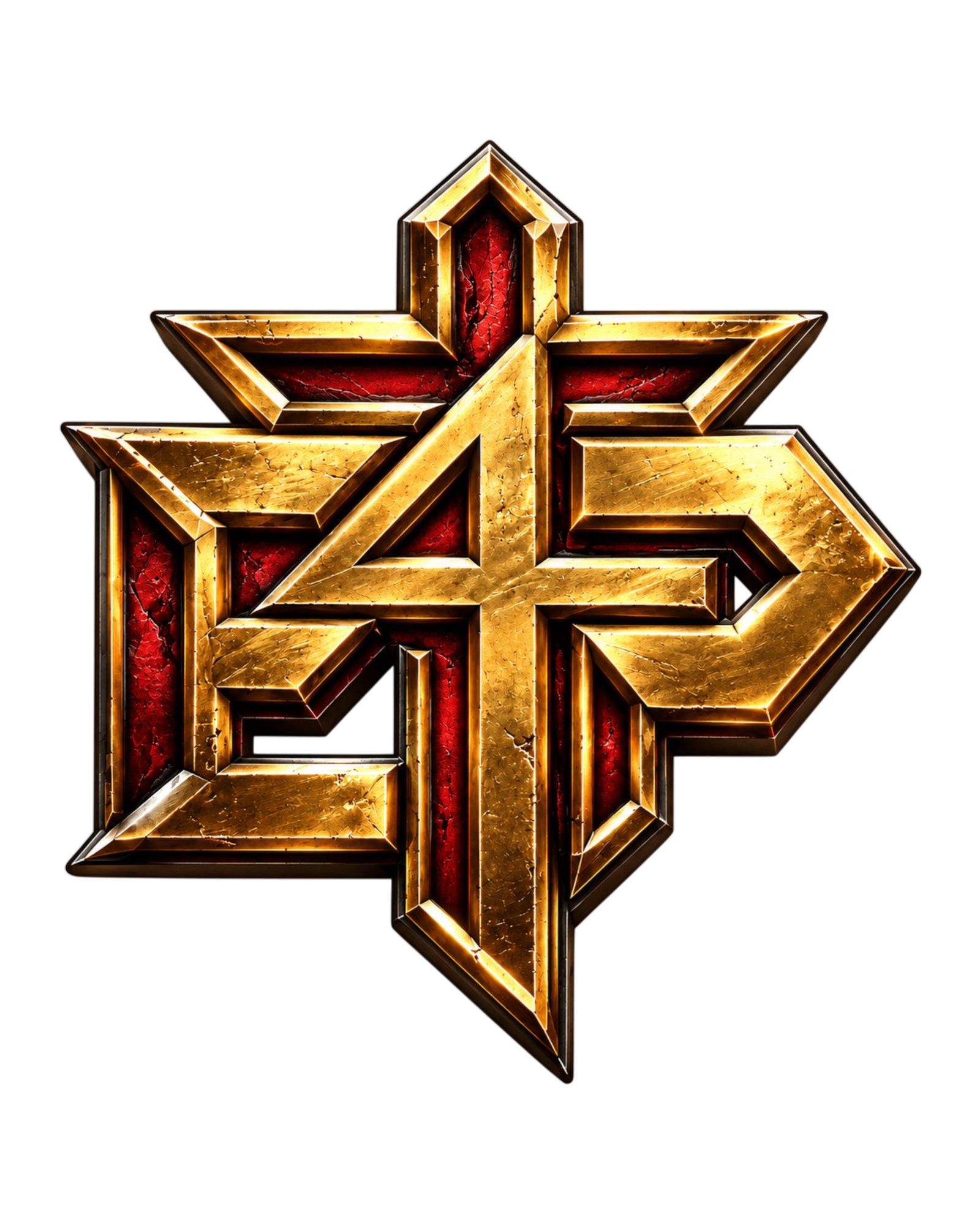 A metallic star emblem with gold and red accents, set against a black background.