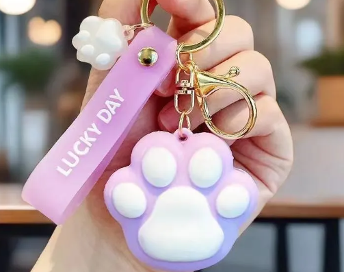 Cute 3D Cat Paw Keychain Soft PVC Keychain Macaron Color Wrist Strap Bag Charm Car Key Ring Gift For Girls Women