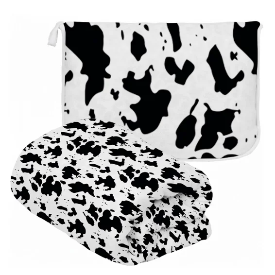 Cow Print or pink bow Plush Travel Throw Blanket with Matching Case