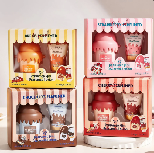 Sweet Gourmet Fragrance Gift Set For Women Cupcake Shape Body Mist And Hand Cream Set Long Lasting Perfume Skincare Gift