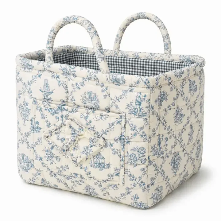 Quilted Floral Storage Caddy with Handles For Dorm Bathroom