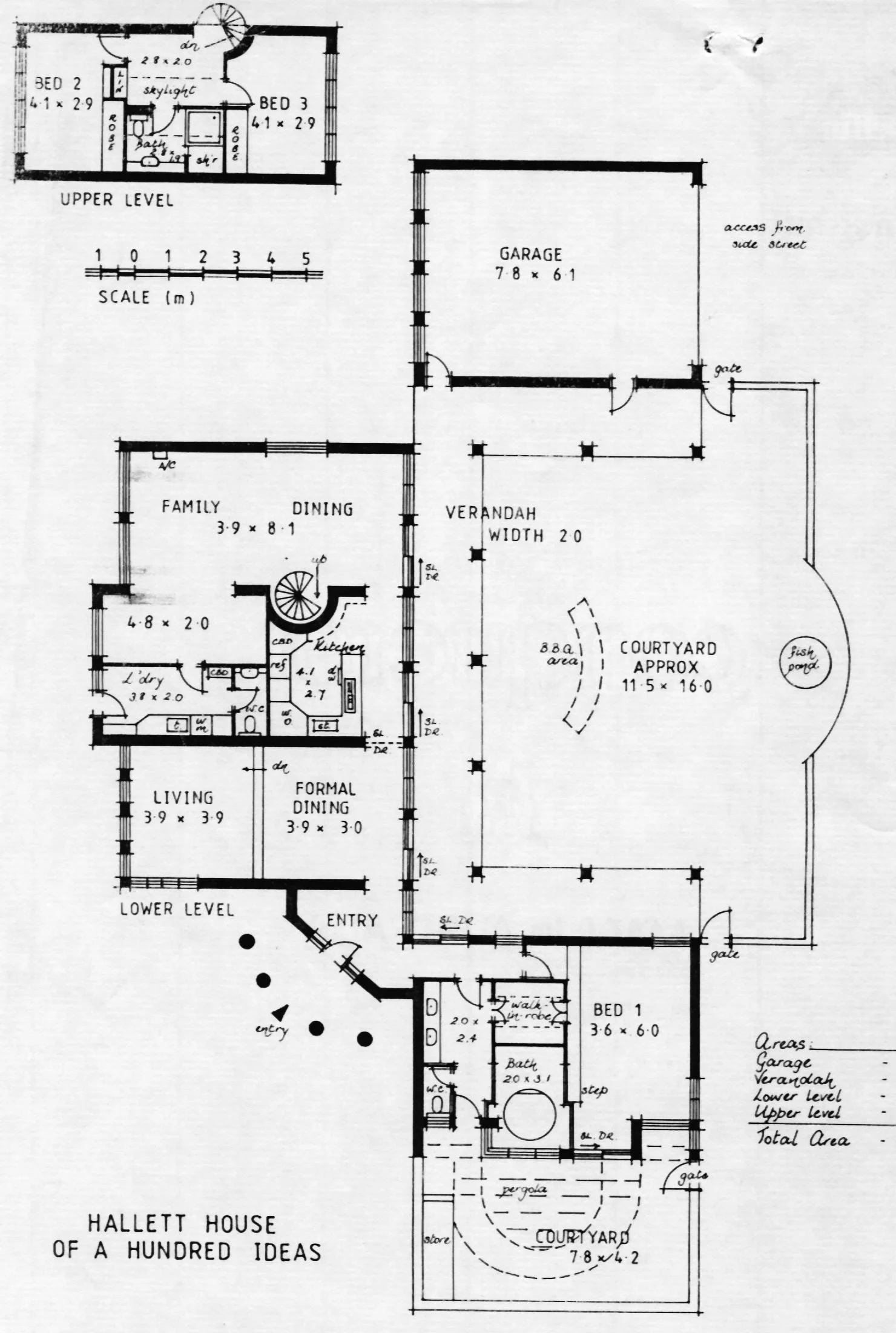 Floor plan of the house around a central courtyard and verandah, titled Hallett House of a Hundred Ideas