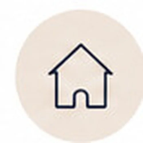 Icon of a house with a triangular roof and doorway.