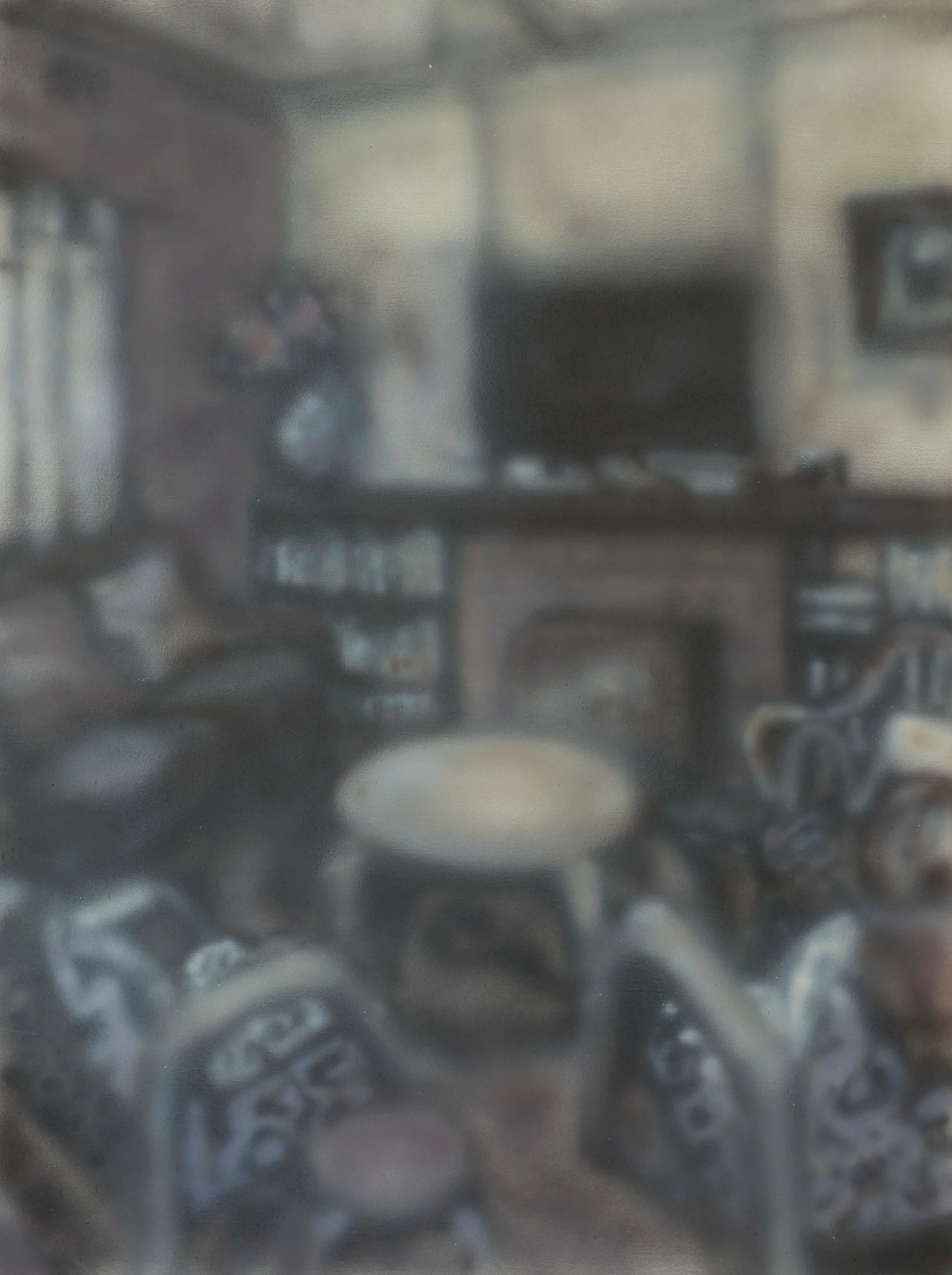 The living room 2, 2026, Ink on canvas, 66 x 112 cm.