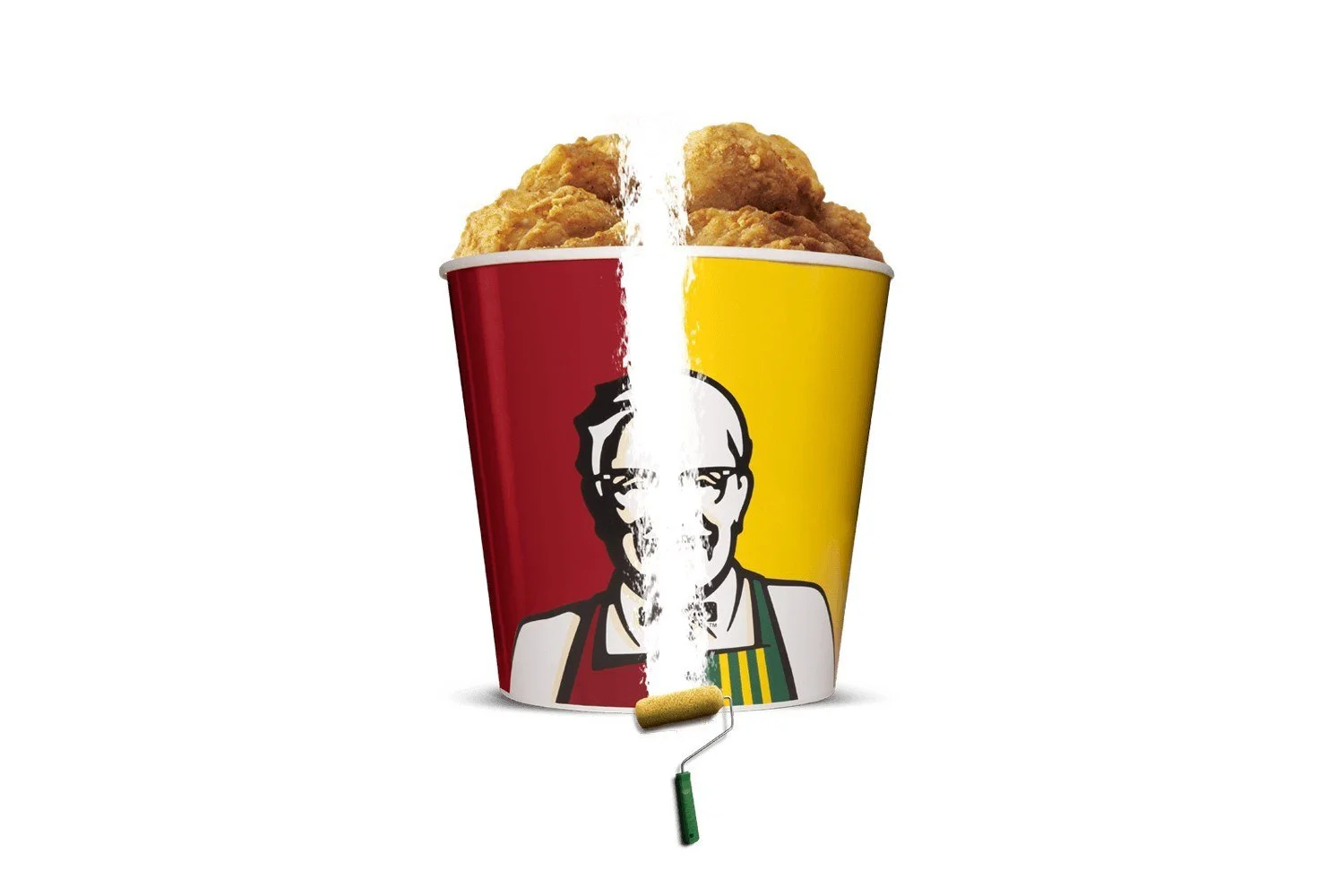01-a-kfc-bucket-being-painted-from-red-to-green-and-gold-with-a.jpg