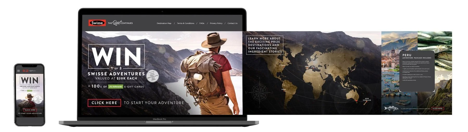 Win a Swisse adventure: promotion website on phone and laptop