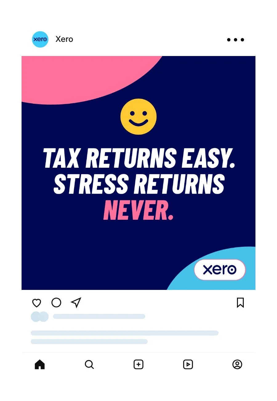Xero social post: Tax returns easy. Stress returns never.