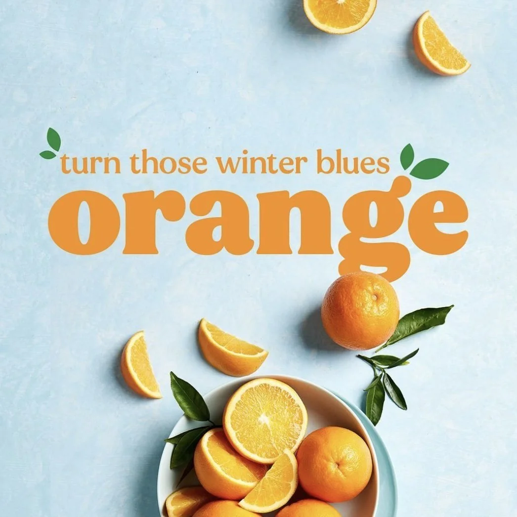 Aussie Oranges social post: Turn those winter blues orange