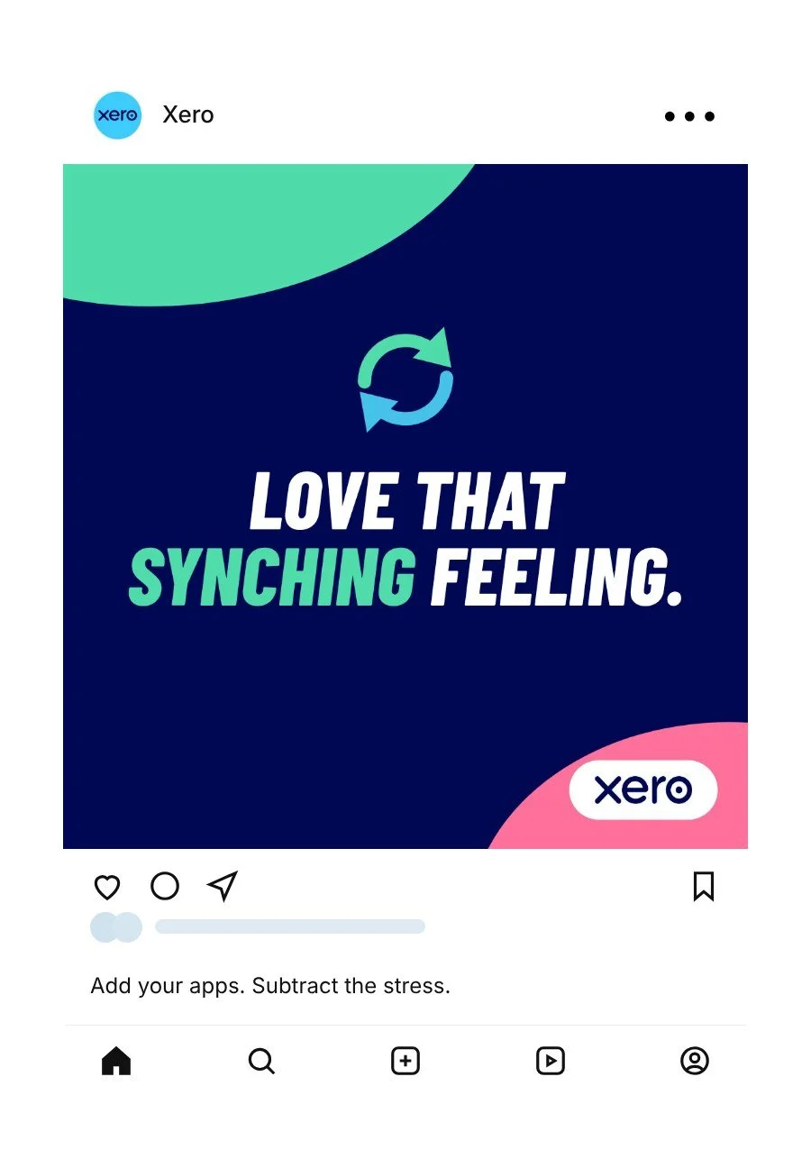 Xero social post: Love that synching feeling. Caption: Add your apps. Subtract the stress.