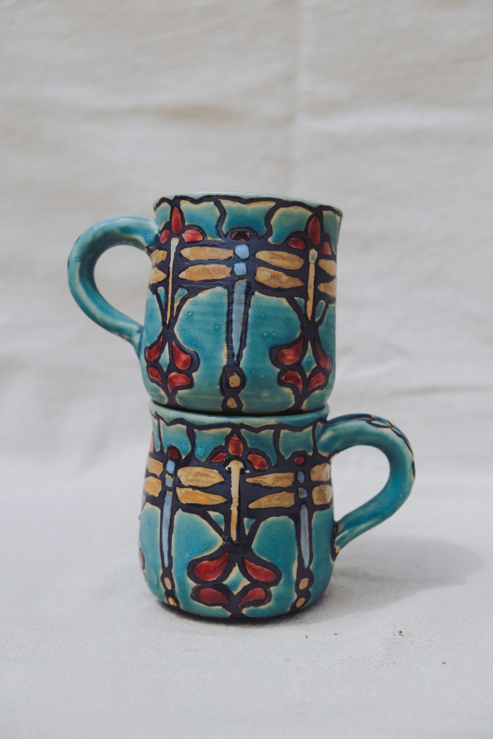 Dragonfly Garden – Hand-Painted Turquoise Medium Mug (pair)