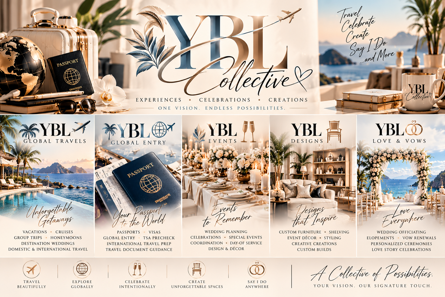 YBL Collective: Global Travels, Global Entry, Events, Designs, and Love & Vows. One Vision. Endless Possibilities.
