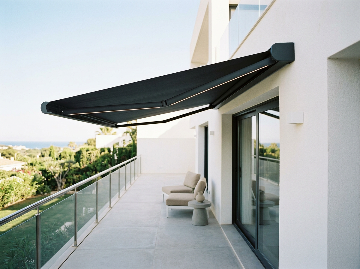 Toldo de brazos extensible con cofre.