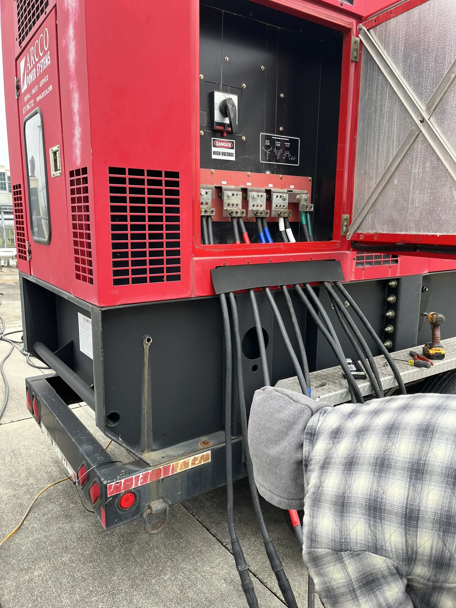 Temporary power hookup with a towable generator for a South Louisiana job site