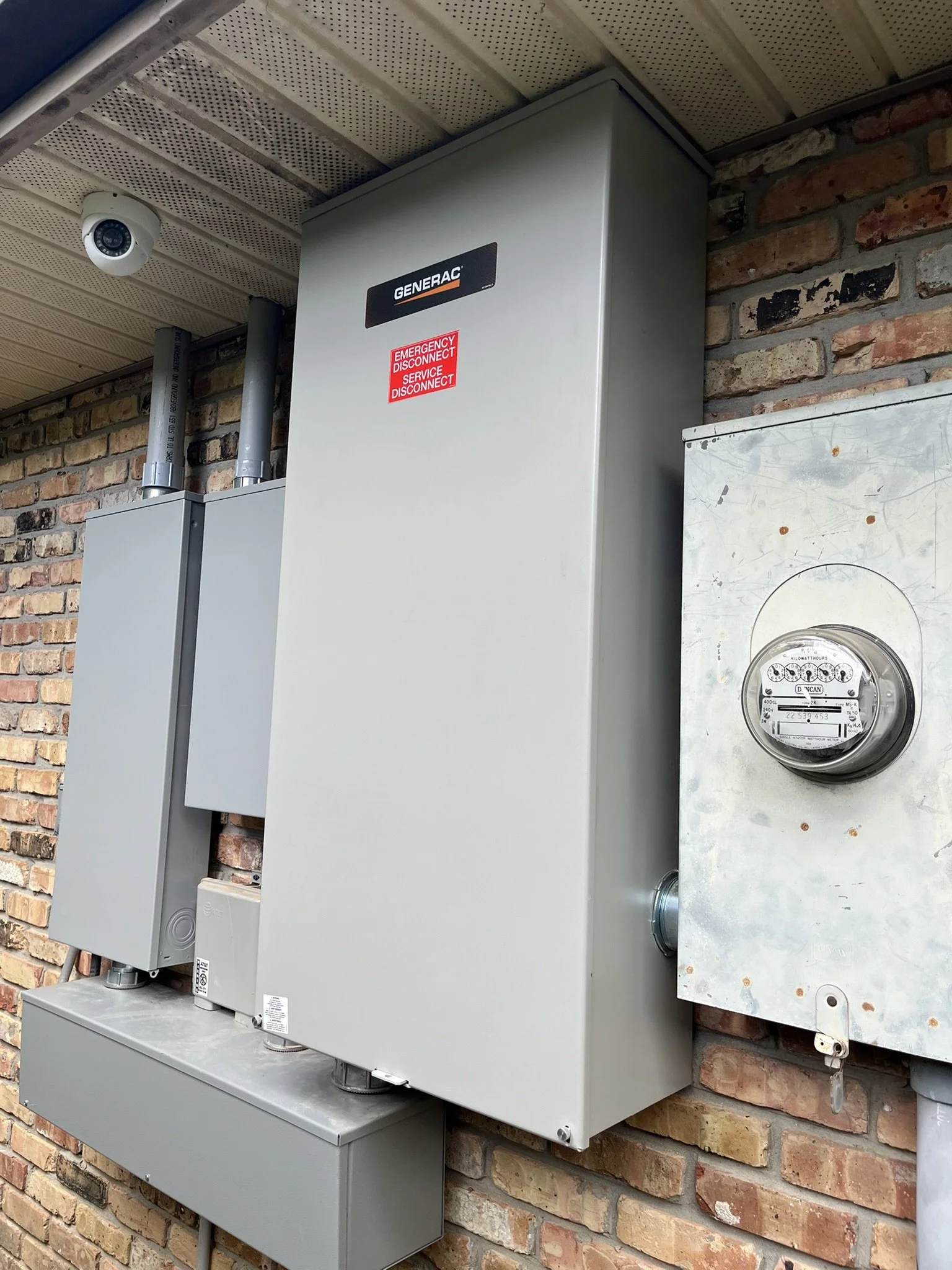 New electrical service equipment installed on a brick commercial building in Houma, LA