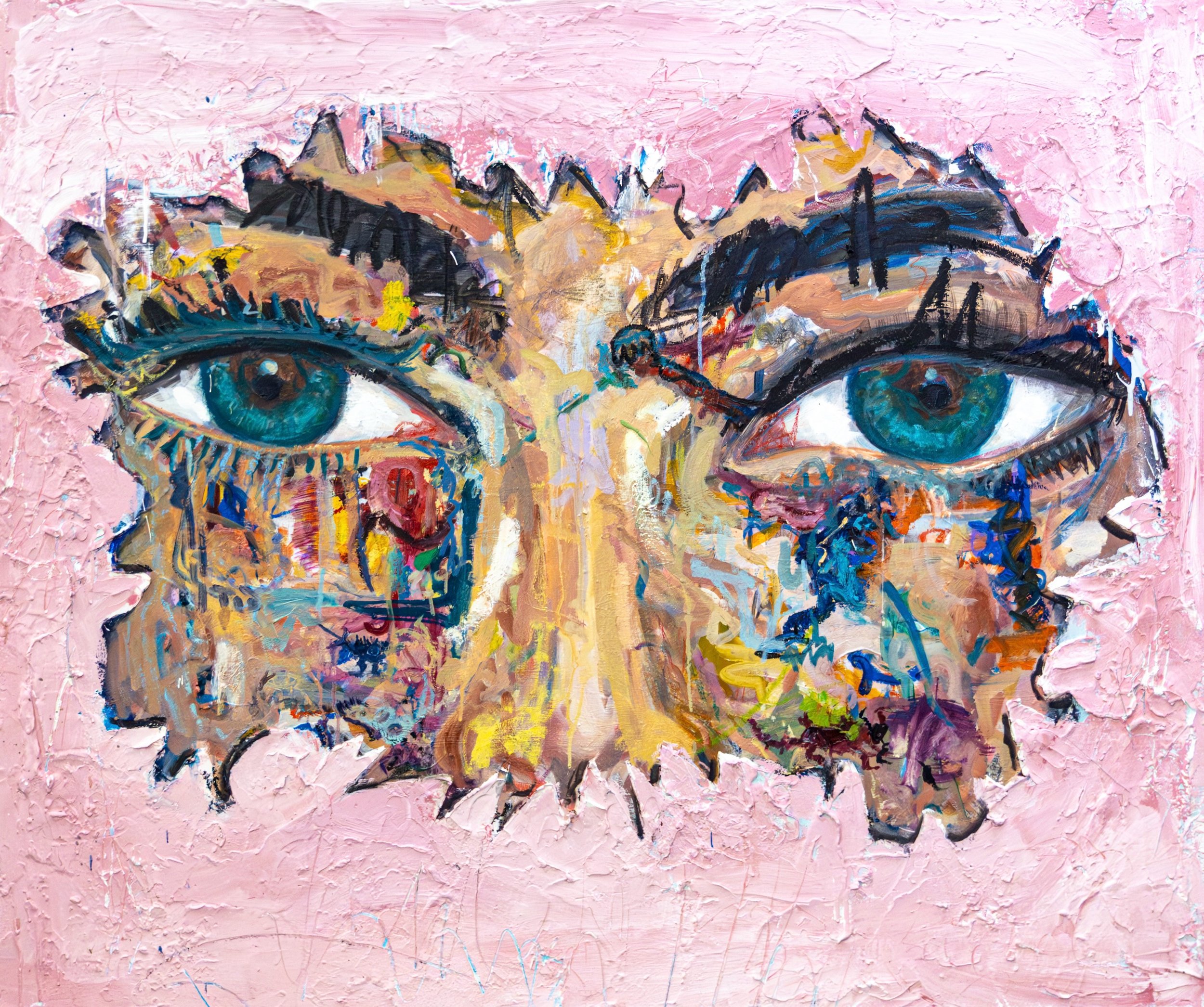 Duel of the eyes - 120 x 100cm mix media on canvas - 2025