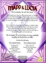DVD cover for the show 'MAPP & Lucia' with the subtitle 'The Complete 1st and 2nd Seasons.' The cover is purple with pink accents and features a list of episodes and details about the seasons.