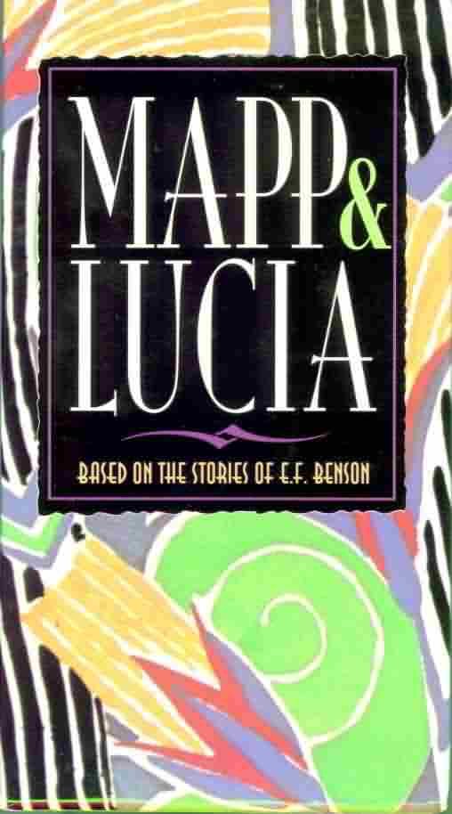 Video cover of 'MAPP & LUCIÁ' based on the stories of E. F. Benson, with abstract colorful background.