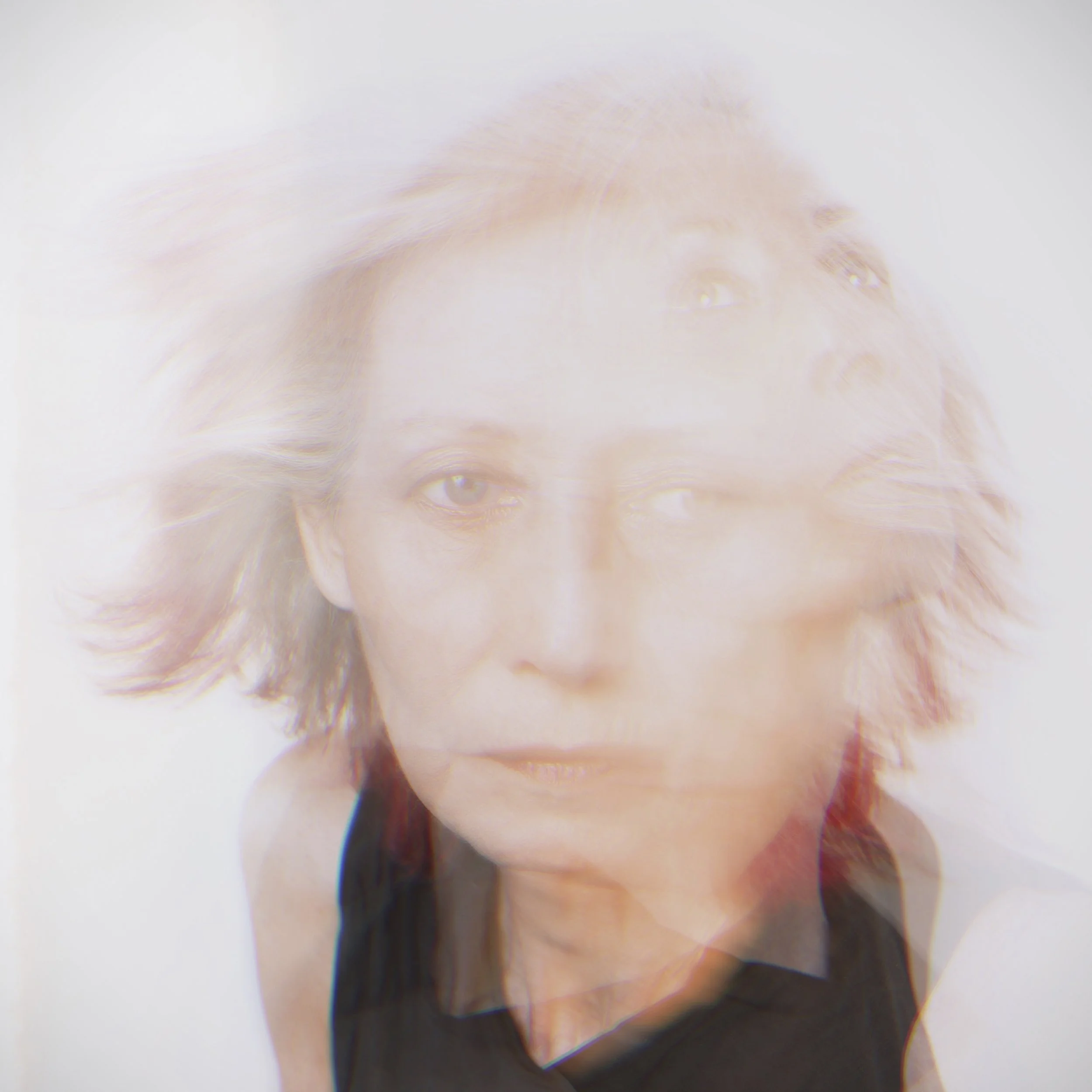 Color double-exposure portrait of singer-songwriter Joy Askew against a white background, created for her album Everything Is Different.