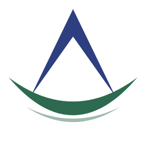 A stylized logo featuring a large blue letter 'A' above three green curved lines.