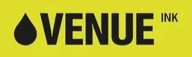 Venue Ink logo with black droplet icon and bold text on a bright yellow background