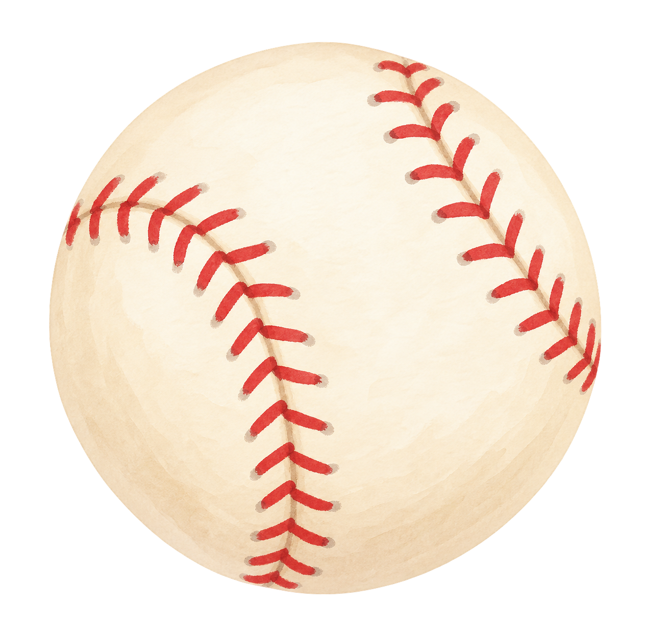 Illustration of a white baseball with red stitching