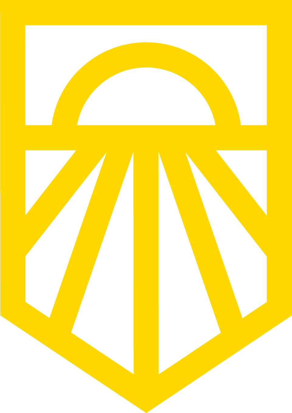 A black and yellow geometric design resembling a warning or hazard symbol.