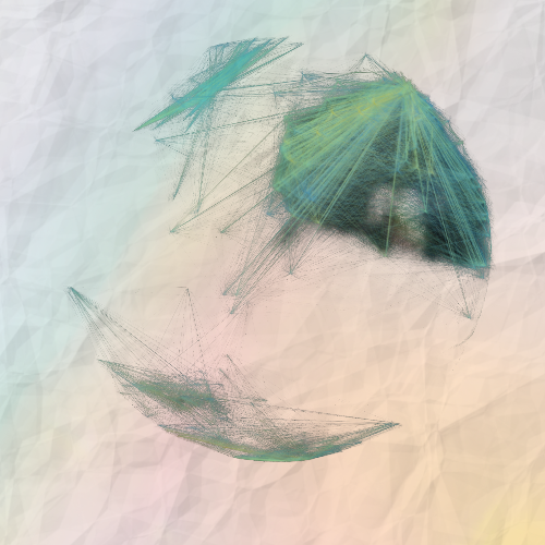 Abstract digital art with streaks of green, blue, and gray on a soft pastel background.